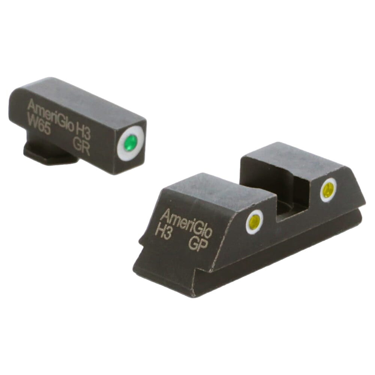 Ameriglo Classic Green Tritium Front, Yellow Tritium Rear 3-Dot Sight Set w/White Outlines for Glock Gen 1-4 17,19,22-24,26,27,33-35,37-39 GL-115