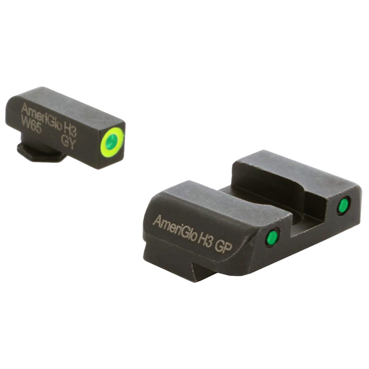 Ameriglo Spartan Grn Trit w/LumiGreen Outline Front, Grn Trit w/Blk Outline Rear 3-Dot Night Sight Glock Gen 1-4 17,19,22-24,26,27,33-35,37-39 GL-546