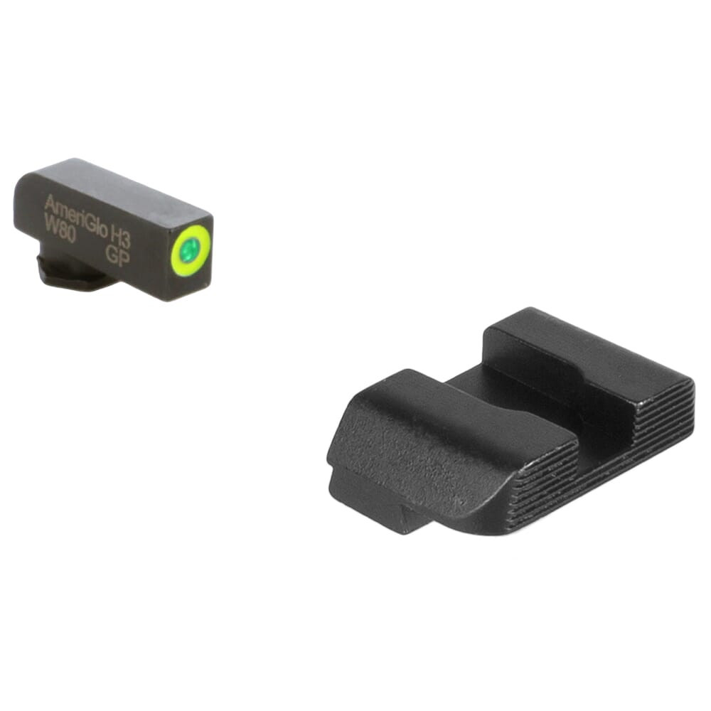 Ameriglo Protector Green Tritium w/LumiGreen Outline Front, Black Serrated Rear Sight Set for Glock Gen5 9/40 GL-5701