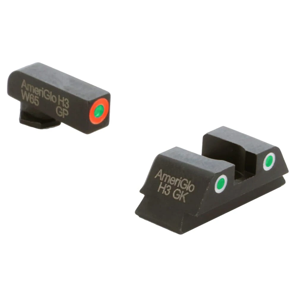 Ameriglo Spartan Grn Trit w/Org Outline Front, Grn Trit w/Wht Outline Rear 3-Dot Night Sight for Glock 42,43,43X,48 GL-741