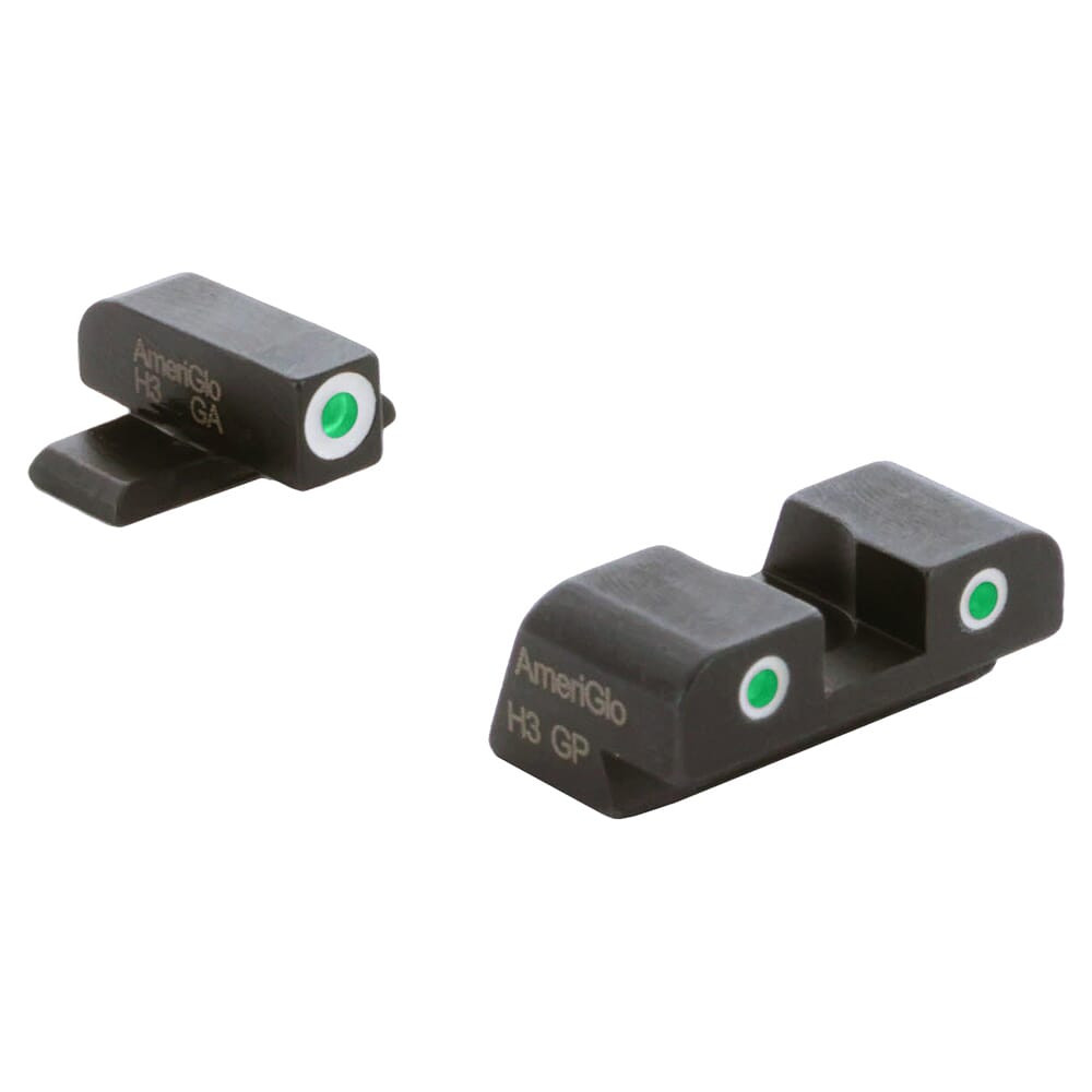 Ameriglo Classic Green Tritium Front, Green Tritium Rear 3-Dot Sight Set w/White Outlines for Springfield Hellcat Std SA-113