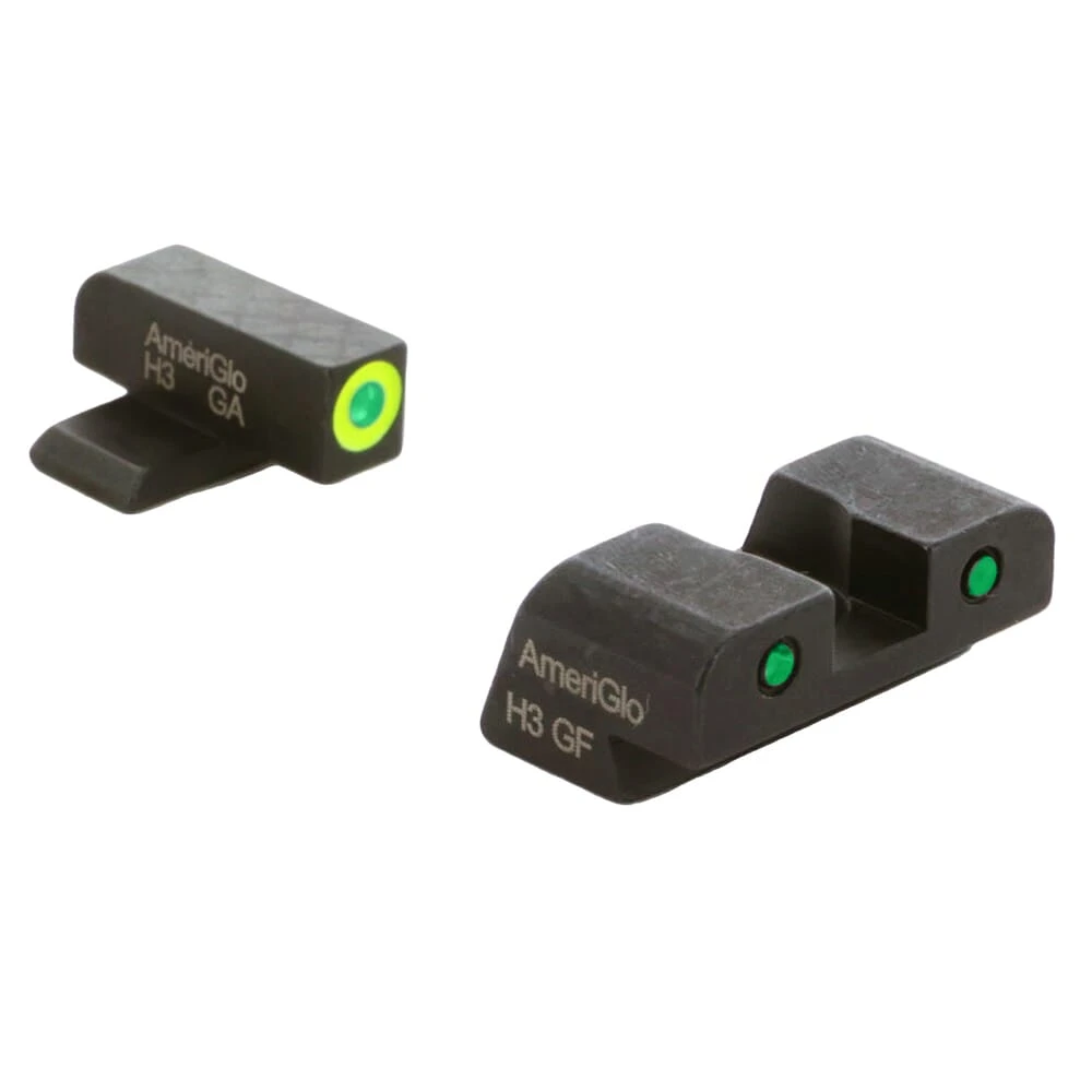 Ameriglo Spartan Green Tritium w/LumiGreen Outline Front, Green Tritium w/Black Outline Rear 3-Dot Night Set for Springfield Hellcat Std SA-546
