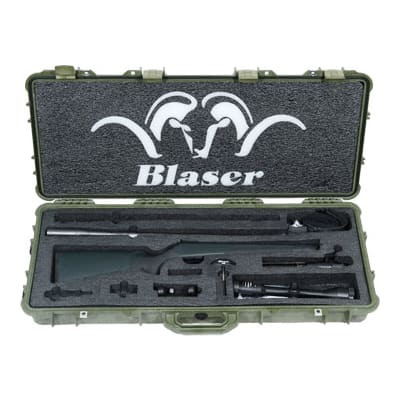 Blaser R8 Professional complete rifle Package in .270 Win Standard barrel with muzzle brake, Green pelican case, Sling, QD 1" scope mount, Zeiss Conquest 3.5-10x44.  Used in good condition. UA1073