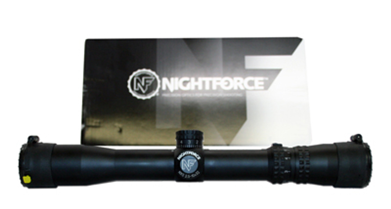 Nightforce NXS 2.5-10x32 with Medium-Velocity reticle and Zero Stop - Excellent condition with faint ring marks.  Item #UB236