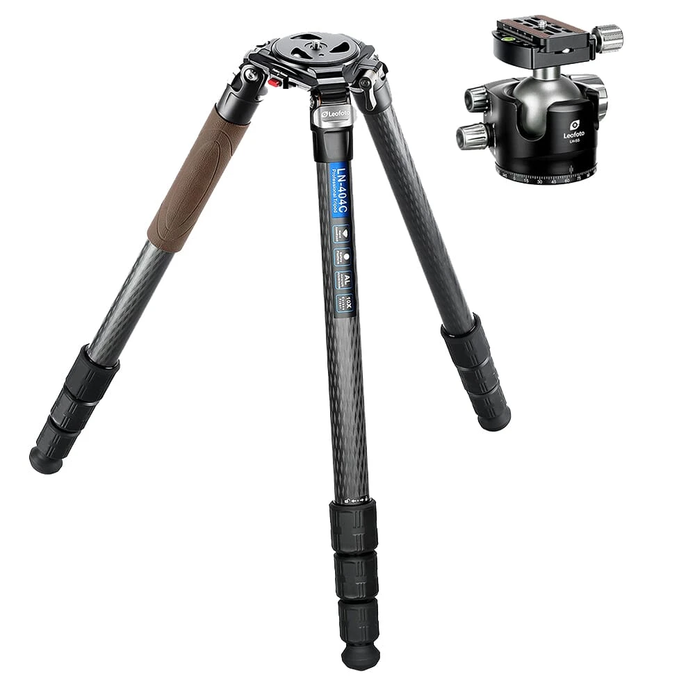 Leofoto LN Heavy Duty Series LN-404C Carbon Fiber Tripod w/100mm Bowl, Bag, Ball Head/Leveling Base Kit LN-404C-LH-55-55MM-LOW-PROFILE-BALL-HEAD