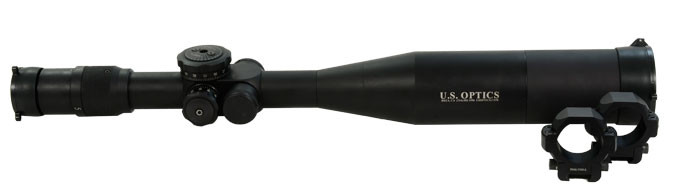 US Optics ER25 5-25x58 T-Pal 35mm Tube Matte Black, MDMOA, Red Reticle, EREK .50MOA  elevation, US3 .25MOA  windage with 35mm low rings and sunshade/ARD.  Scope has very light ring marks.