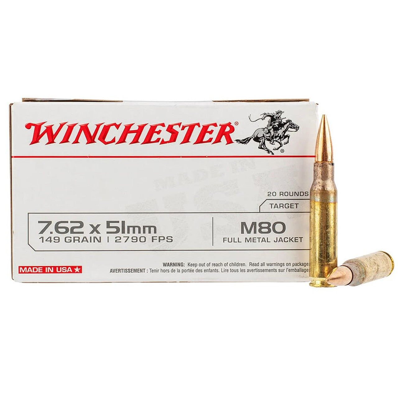 Winchester 7.62x51mm NATO M80 149gr Ammunition Case of 500rds WM80