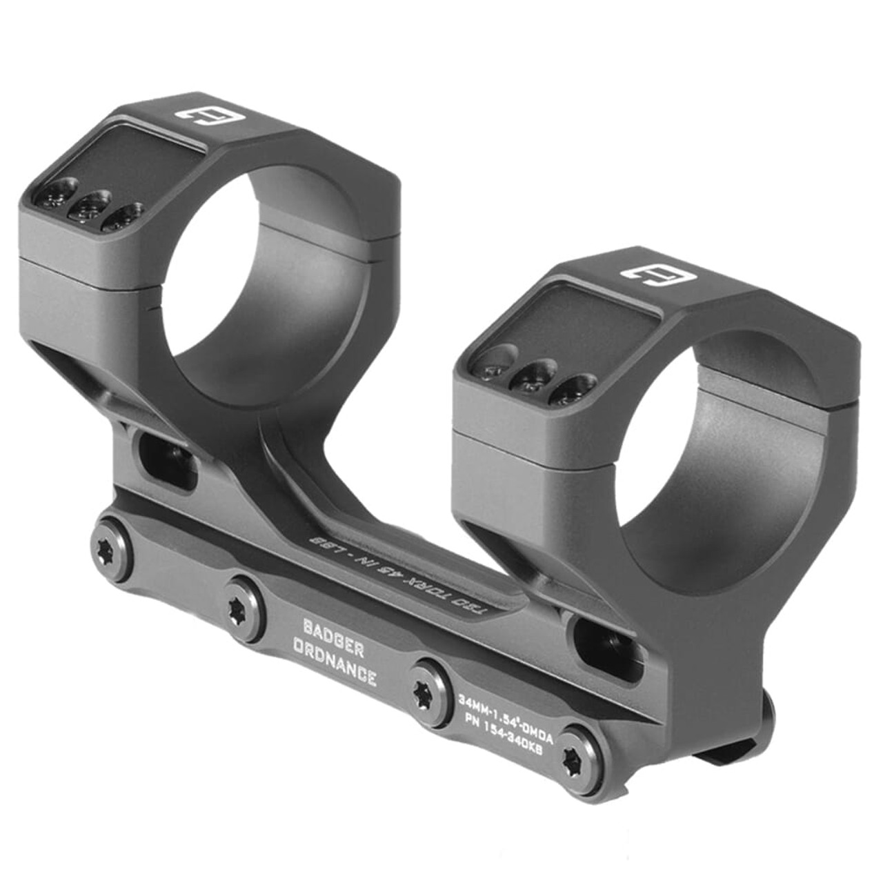 Badger Ordnance C.O.M.M. MAX 34mm 1.54" 0MOA Black Scope Mount 154-340KB