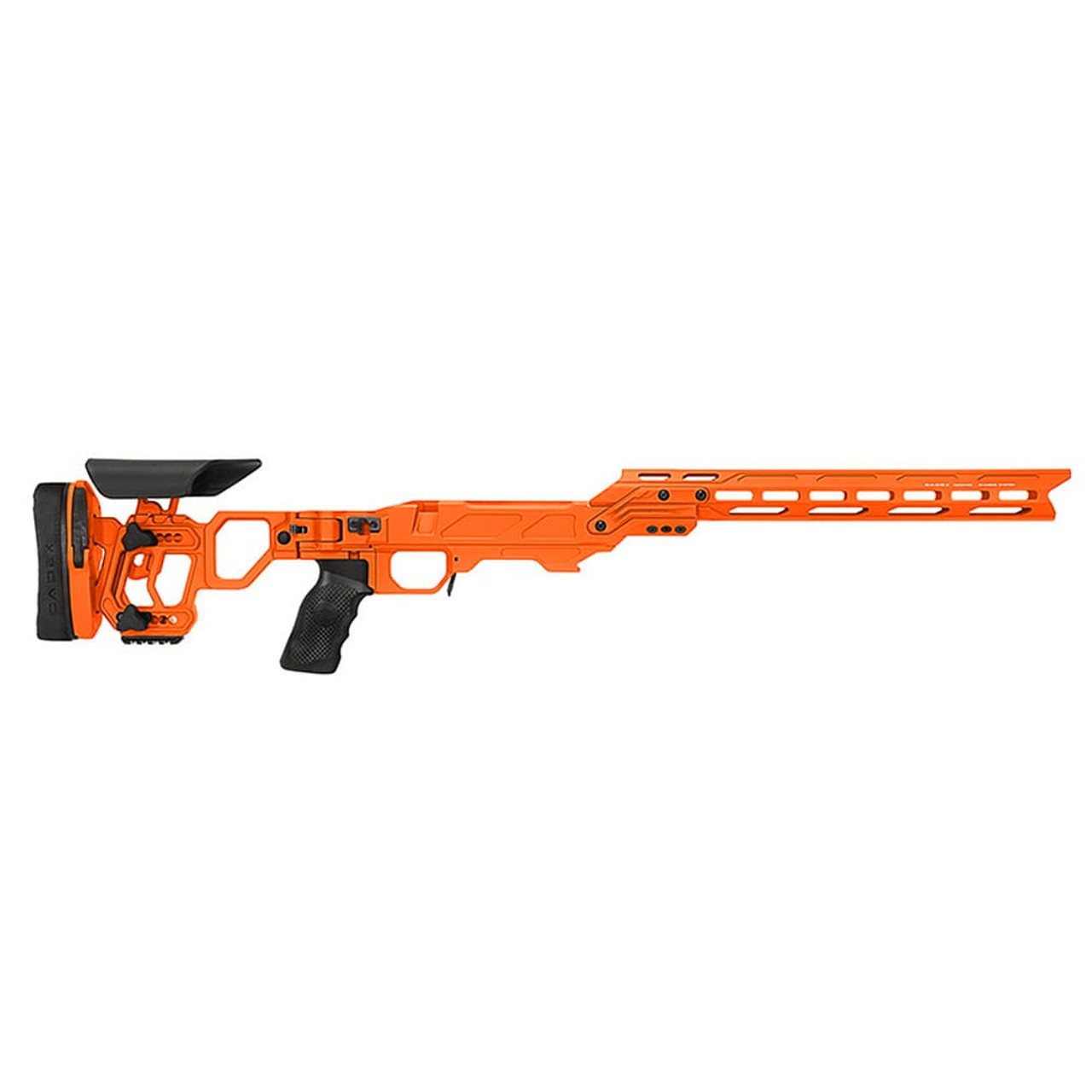Cadex Defense Lite Competition M-LOK Rem 700 SA DSSF Mag Type 3.055" Orange Skeleton Folding Chassis STKLCP-REM-RH-SA-SNAB-BLK