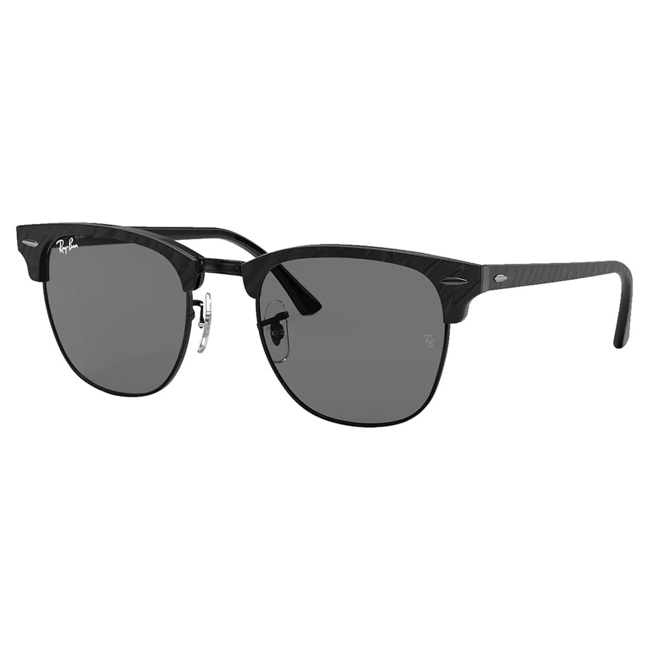 Ray-Ban Clubmaster Marble Polished Black Sunglasses w/Dark Grey Lenses 0RB3016-1305B1-51