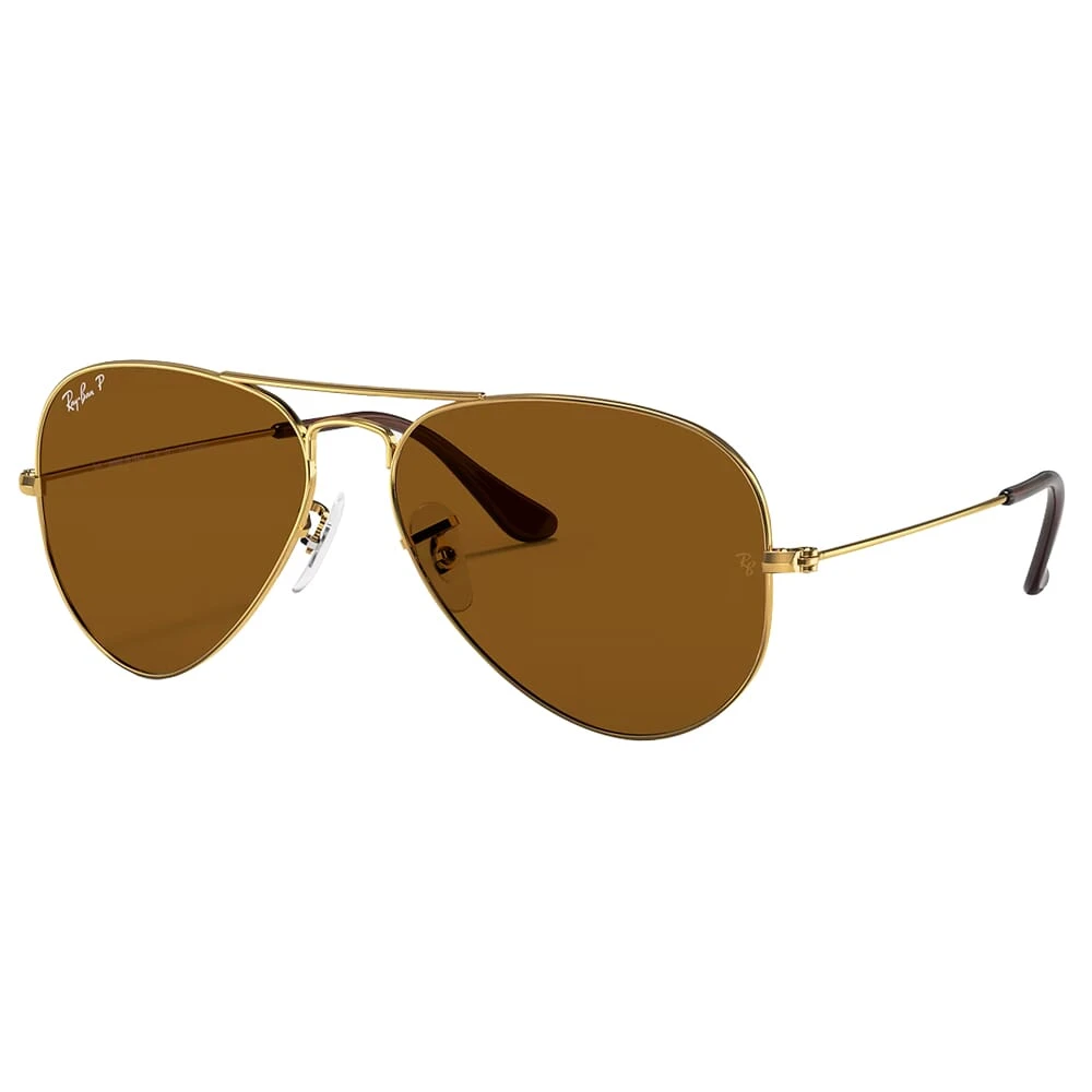 Ray-Ban Aviator Classic Polished Gold Sunglasses w/B-15 Brown Polarized Lenses 0RB3025-001/57-58