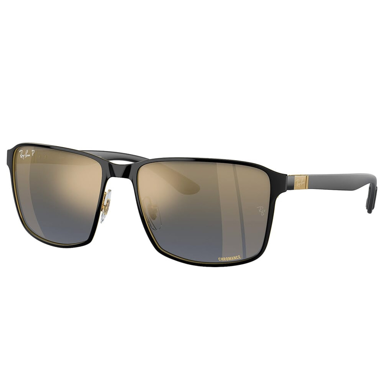 Ray-Ban 0RB3721CH Black on Arista Sunglasses w/Polarized Blue Mirror/Gold Lenses 0RB3721CH-187/J0-59