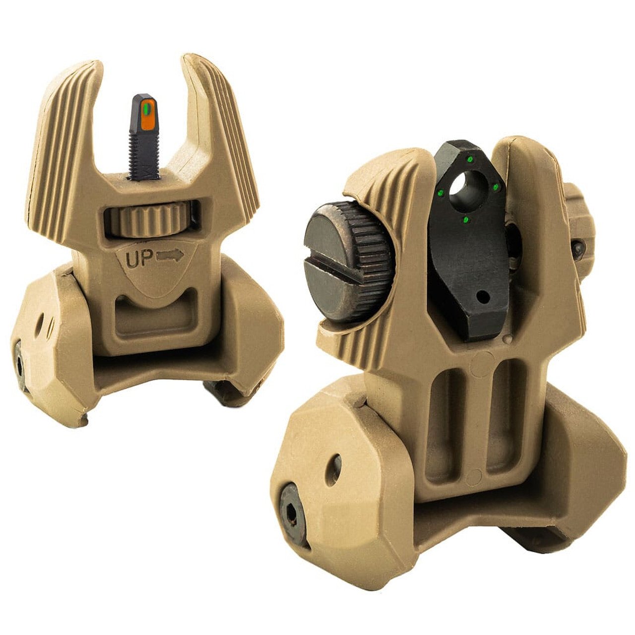 Meprolight FRBS M4D Hyper-Bright Orange Front/4-Dot Green Rear Tritium Illum FDE Flip Backup Sight Set 403440