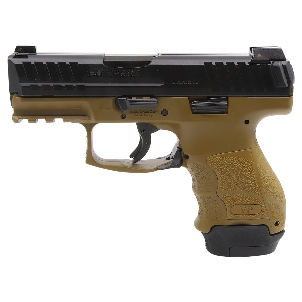 HK VP9SK 9mm 3.39" Bbl FDE Subcompact Pistol w/(1) 15rd Mag, (2) 12rd Mags & Night Sights 81000817