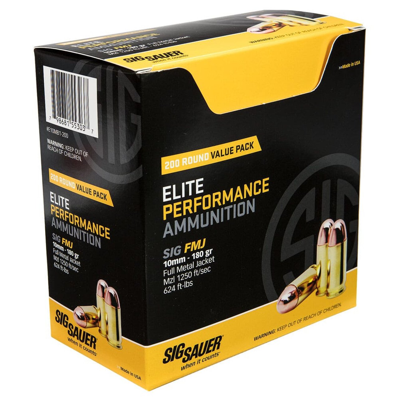 Sig Sauer Ammo 10mm 180gr Elite Ball Full Metal Jacket 200/Box E10MB1-200