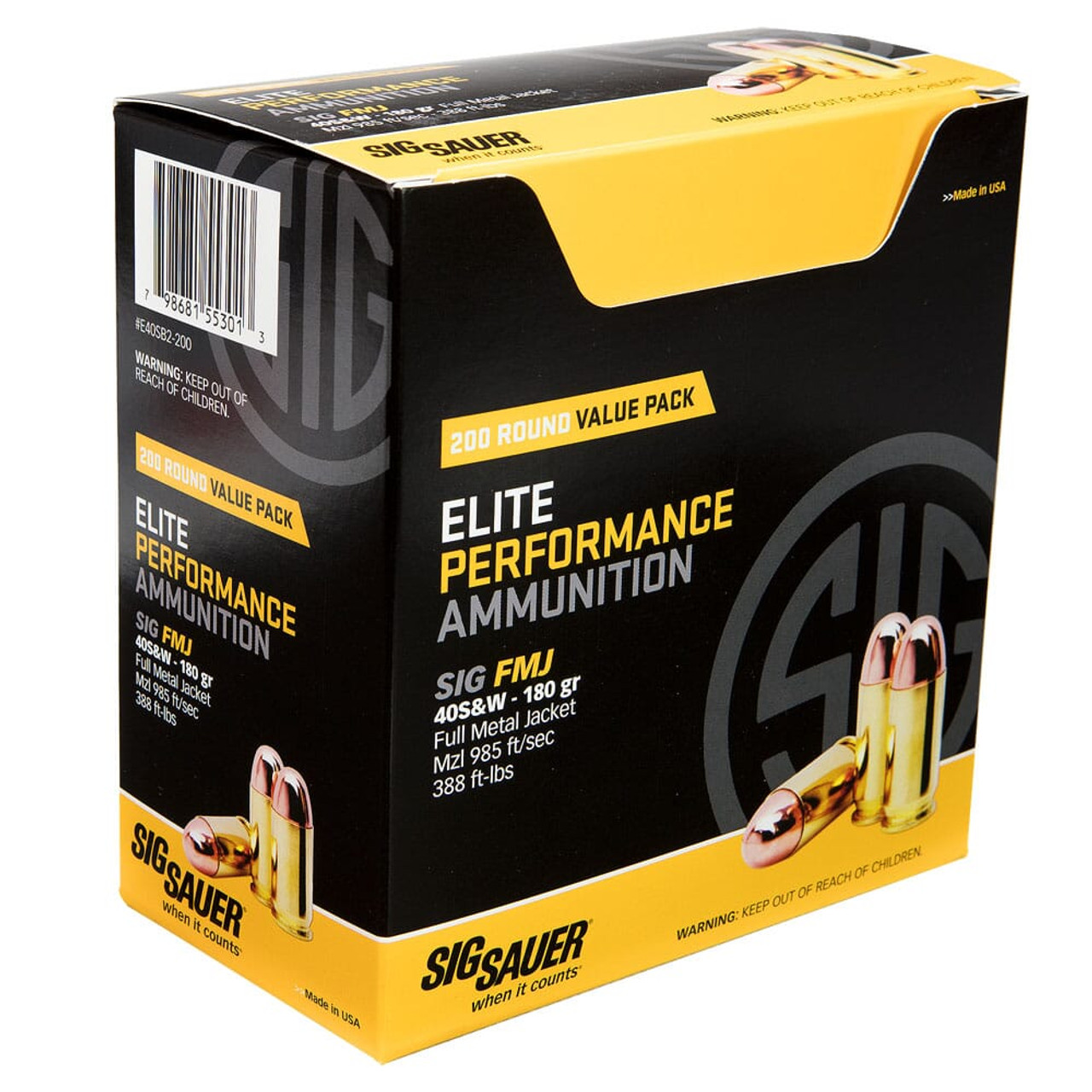 Sig Sauer Ammo .40 S&W 180gr Elite Ball Full Metal Jacket 200/Box E40SB2-200
