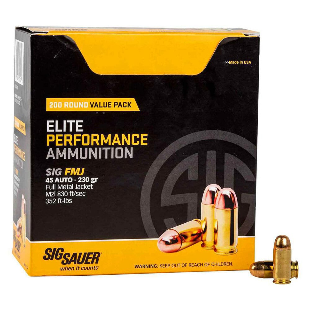 Sig Sauer Ammo .45 ACP 230gr Elite Ball Full Metal Jacket 200/Box E45BA3-200