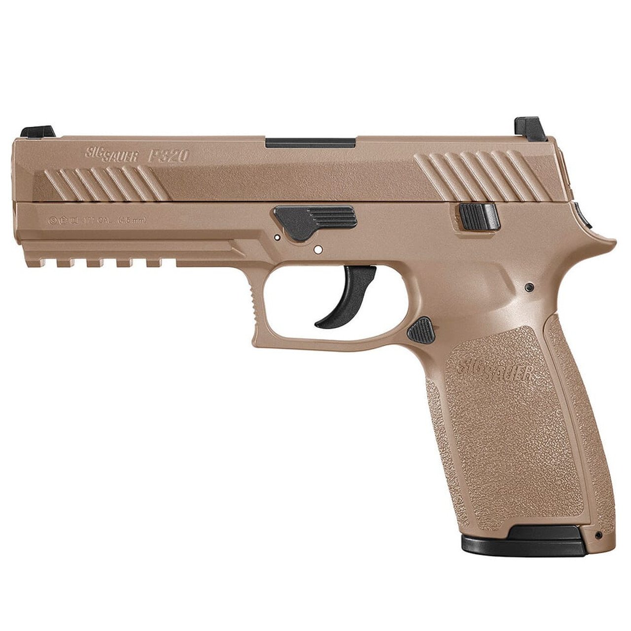 Sig Sauer P320 Air .177 Cal 12gr CO2 Coyote Tan Air Pistol w/(1) 30rd Pellet Mag & Contrast Poly Sights AIR-P320-177-30R-CYT