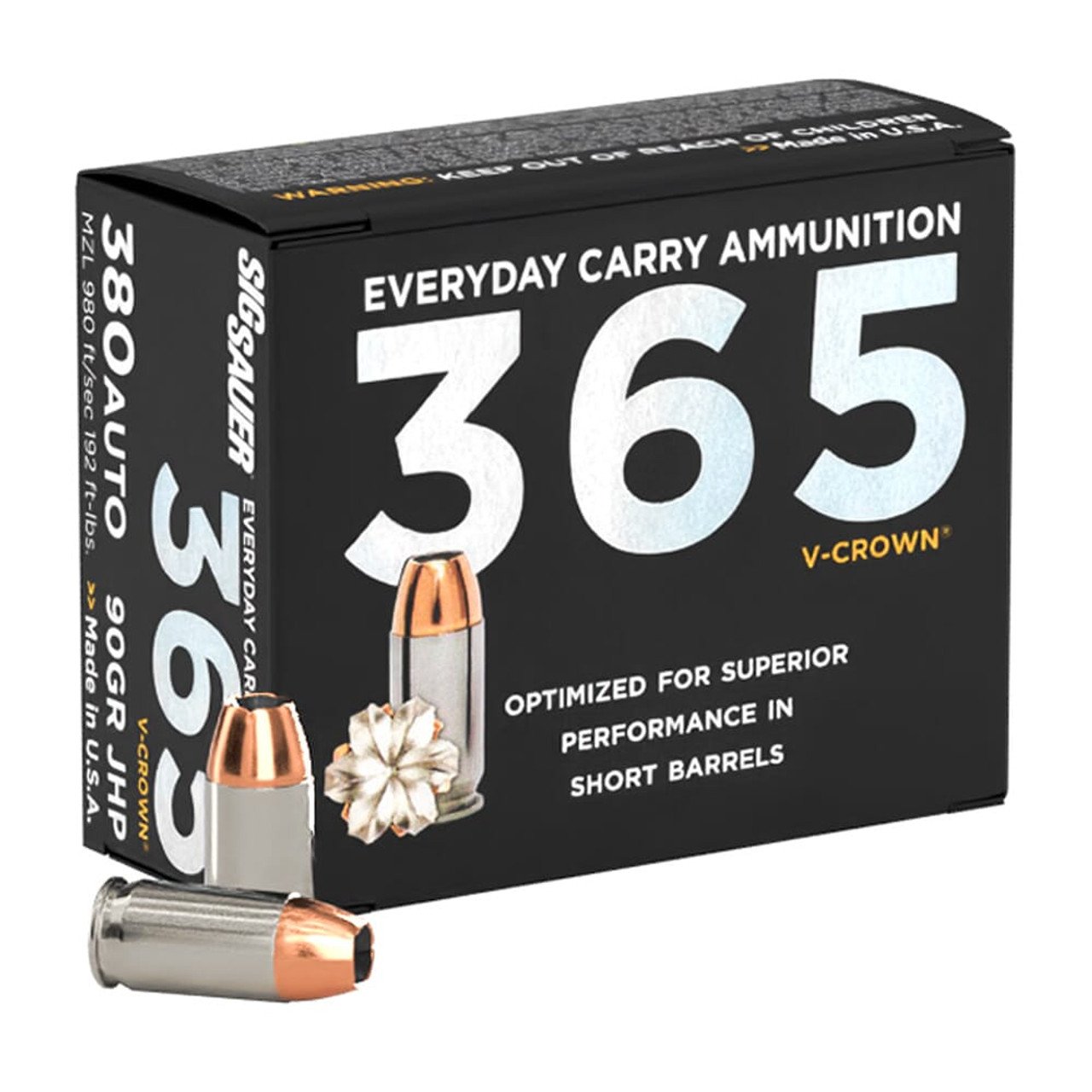 Sig Sauer Ammo .380 Auto 90gr V-Crown Jacketed Hollow Point 20/Box E380A1-365-20