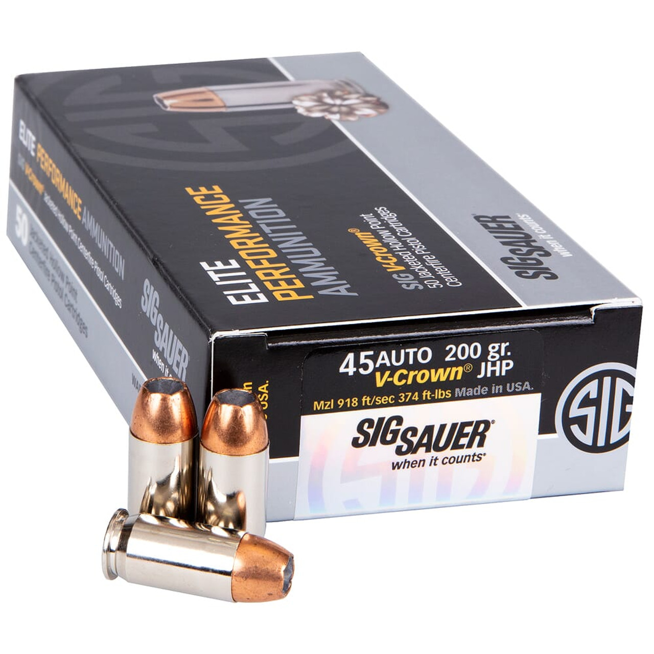 Sig Sauer Ammo .45 ACP 200gr Elite V-Crown Jacketed Hollow Point 50/Box E45AP1-50