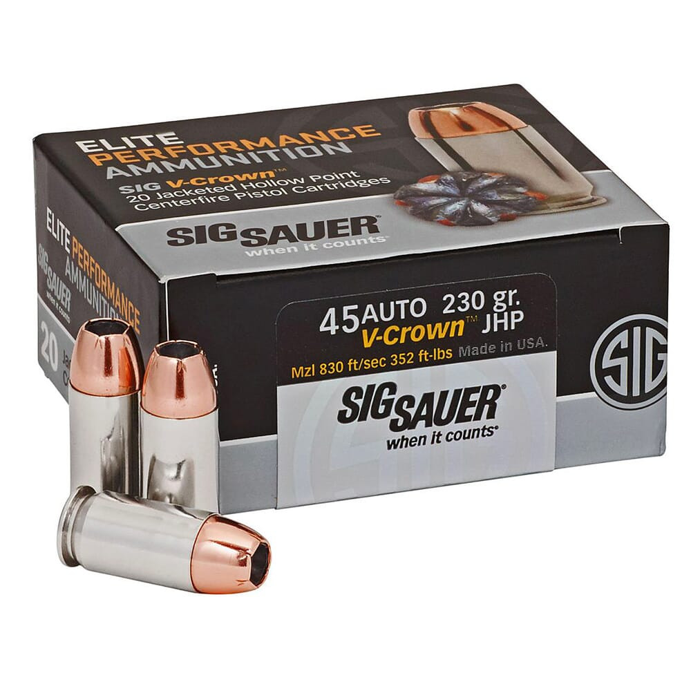 Sig Sauer Ammo 45 ACP Elite V-Crown 230gr JHP 20/Box E45AP2-20