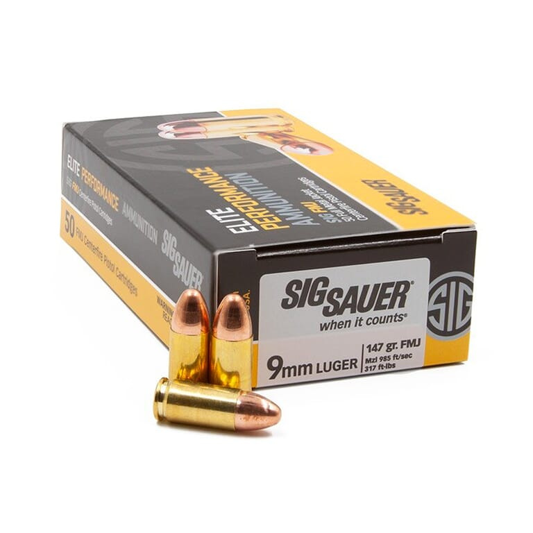Sig Sauer Ammo 9mm 147gr Elite Ball FMJ 50/Box E9MMB3-50