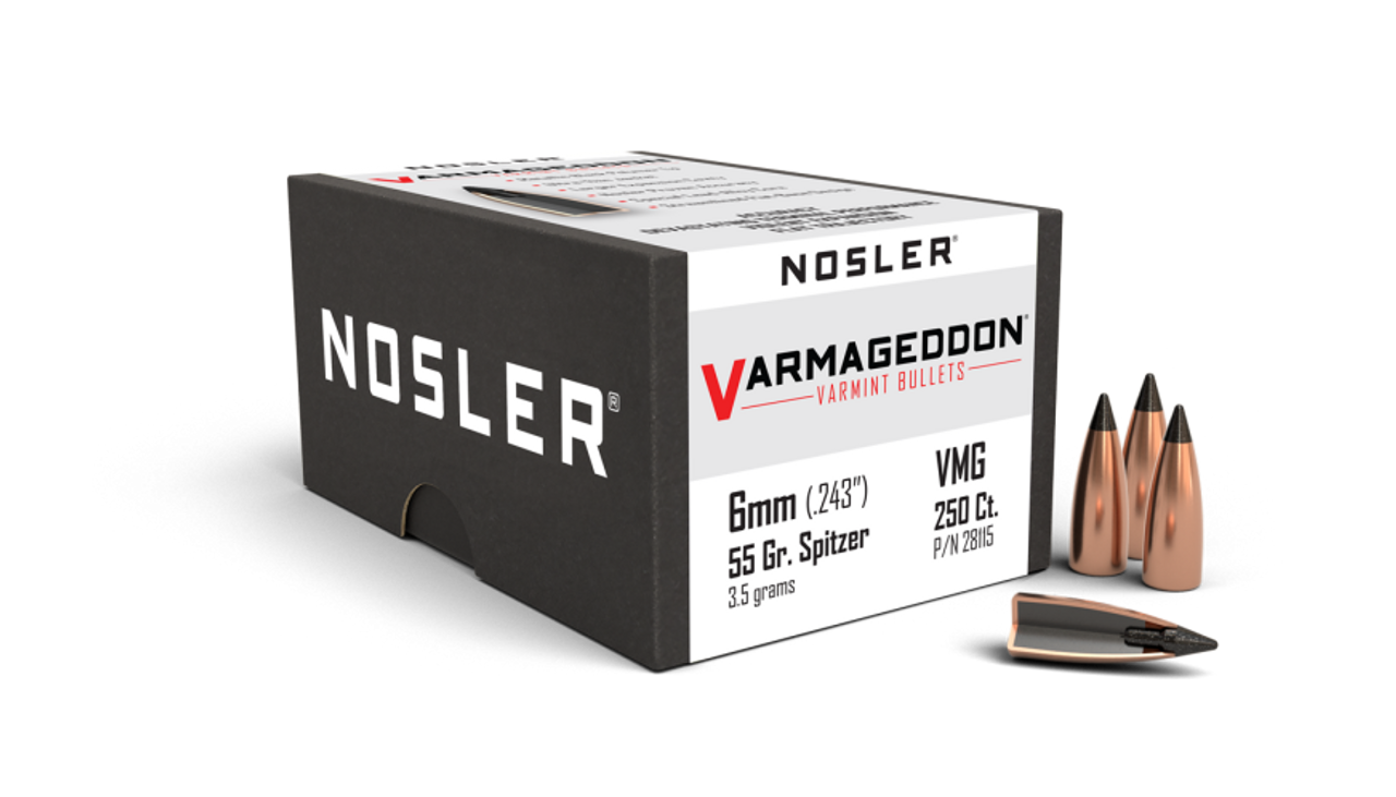 Nosler Varmageddon VG - 6mm 55g FB Tipped (250ct) Bullets 28115