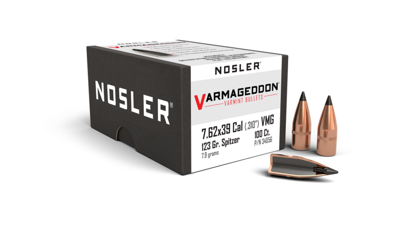 Nosler Varmageddon VG - 7.62X39 123g FB Tipped (100ct) c640 Bullets 34056
