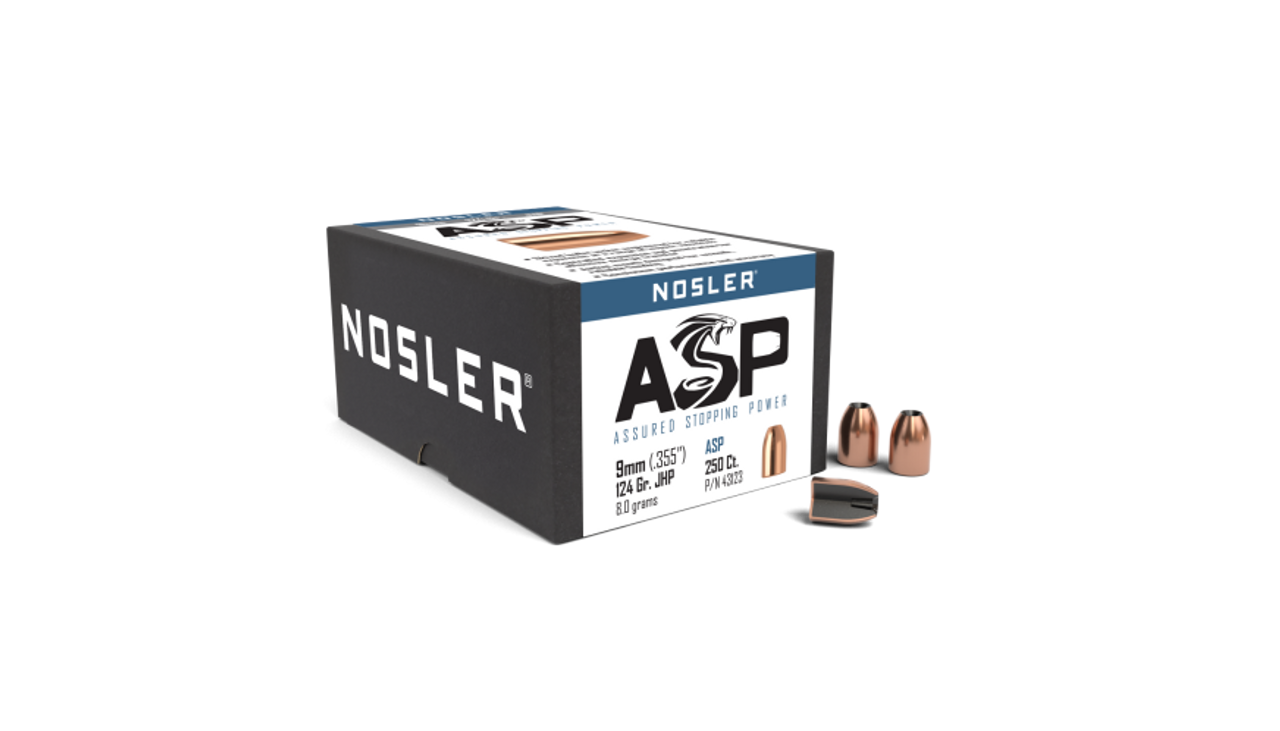 Nosler Hand Gun - Assured Stopping Power (ASP) HG - ASP 9mm 124g JHP (.355") (250 bulk ct) Bullets 43123