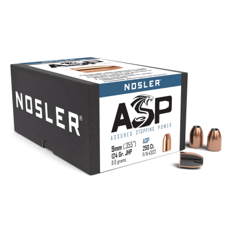 Nosler Hand Gun - Assured Stopping Power (ASP) HG - ASP 9mm 124g JHP (.355") (250 bulk ct) Bullets 43123