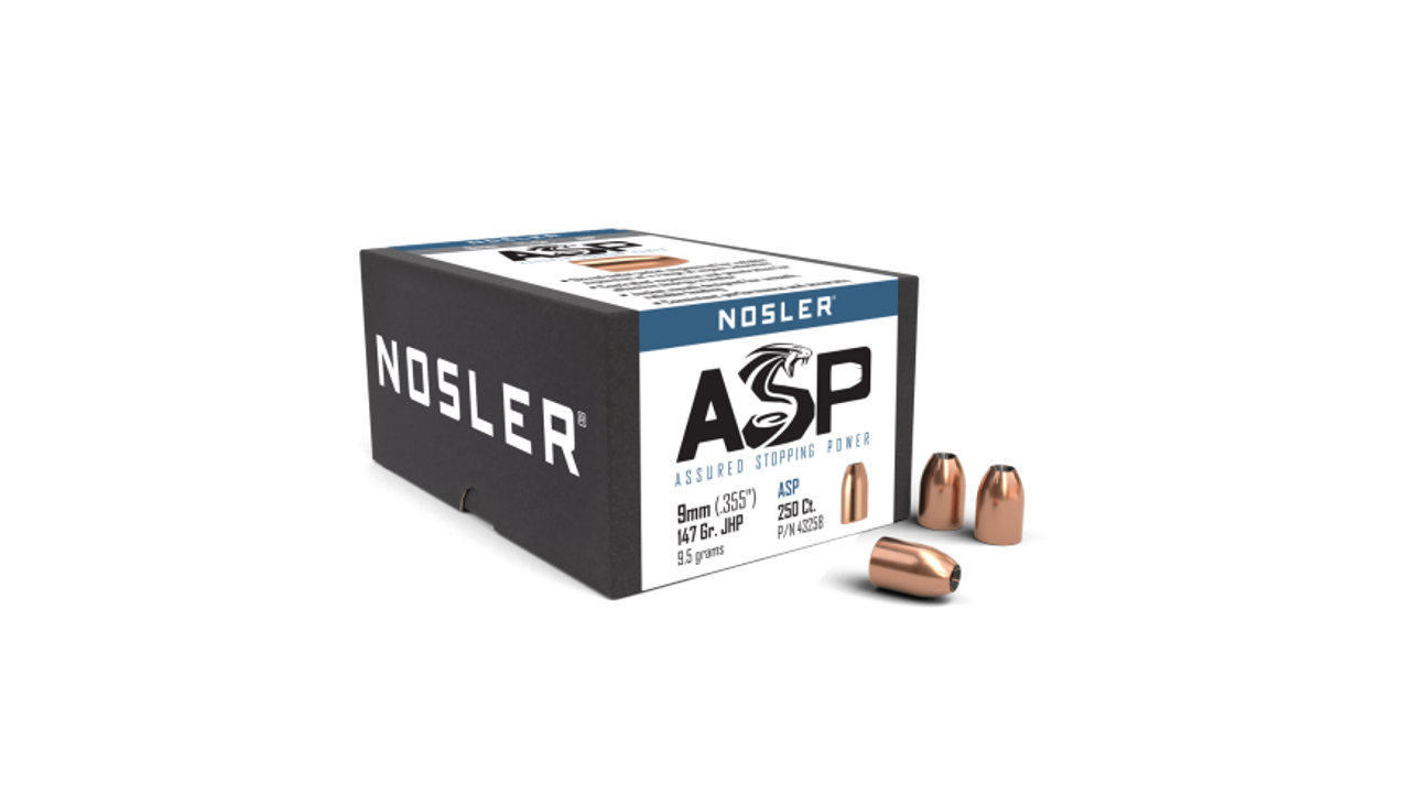 Nosler Hand Gun - Assured Stopping Power (ASP) HG - ASP 9mm 147g JHP (.355") (250 bulk ct) Bullets 43258