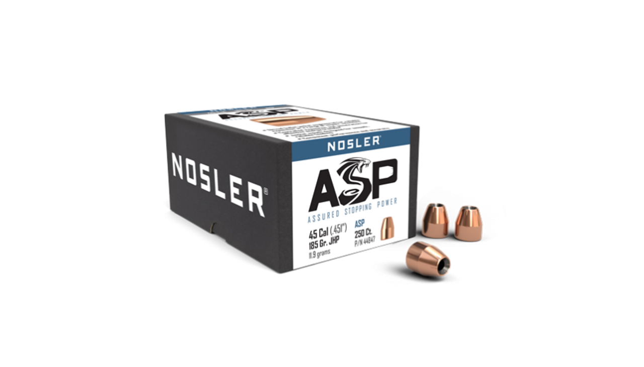Nosler Hand Gun - Assured Stopping Power (ASP) HG - ASP 45 185g JHP (.451") (250 bulk ct) Bullets 44847
