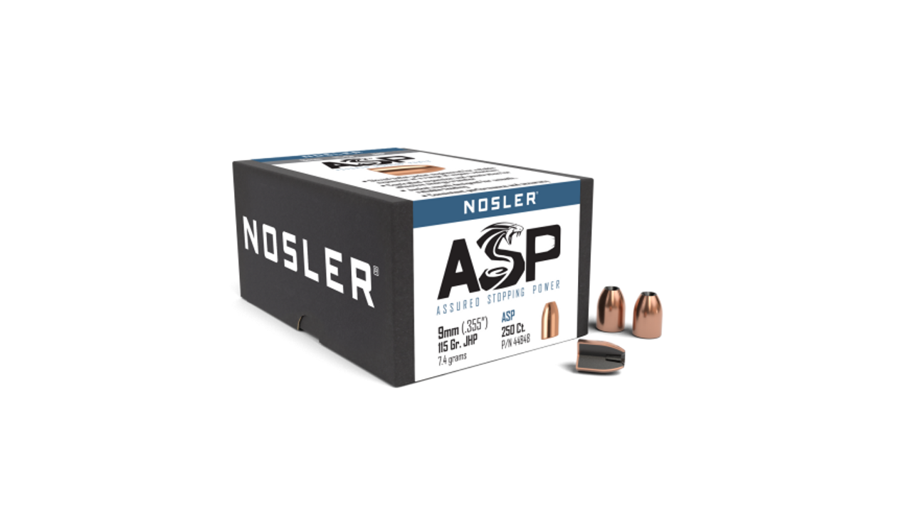 Nosler Hand Gun - Assured Stopping Power (ASP) HG - ASP 9mm 115g JHP (.355") (250 bulk ct) Bullets 44848