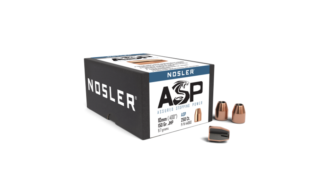 Nosler Hand Gun - Assured Stopping Power (ASP) HG - ASP 10mm 150g JHP (.400") (250 bulk ct) Bullets 44860