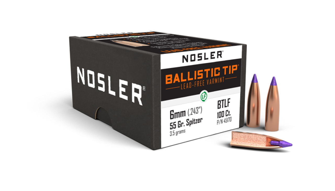 Nosler Ballistic Tip Lead Free Varmint BTLF - 6mm 55g SP (100ct) Bullets 45170