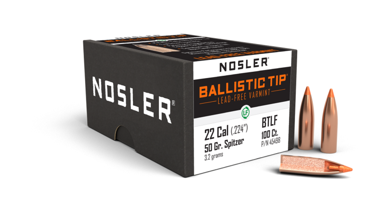 Nosler Ballistic Tip Lead Free Varmint BTLF - 22 50g SP (100ct) Bullets 45498