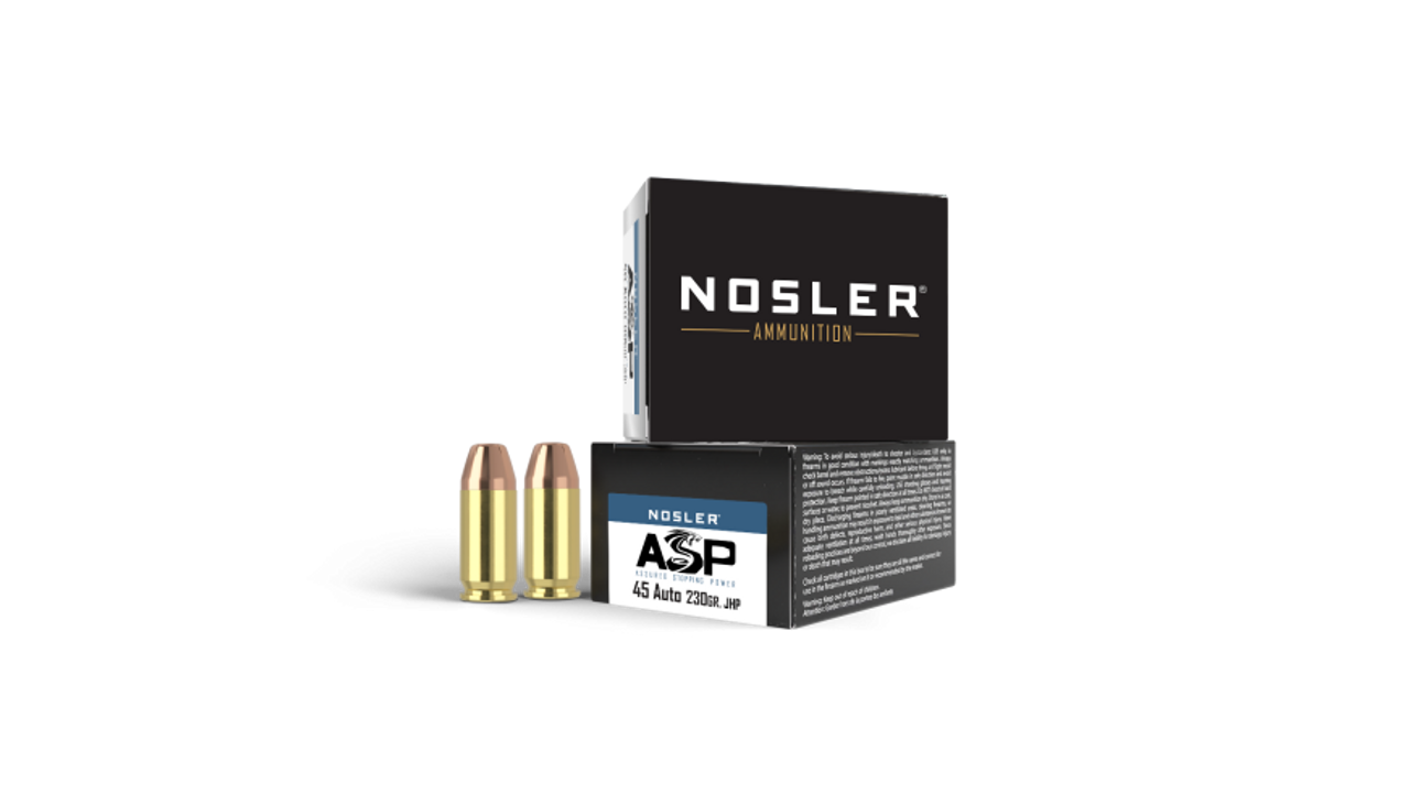 Nosler Assured Stopping Power (ASP) Handgun ASP - Suppressor Ready 45 ACP 230g HG JHP (20ct) Ammunition 51277