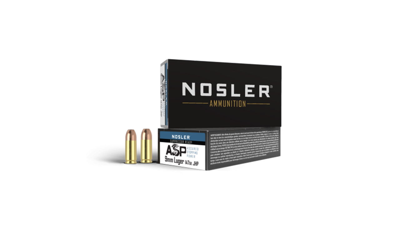 Nosler Assured Stopping Power (ASP) Handgun ASP - Suppressor Ready 9mm 147g HG JHP (50ct) Ammunition 51325