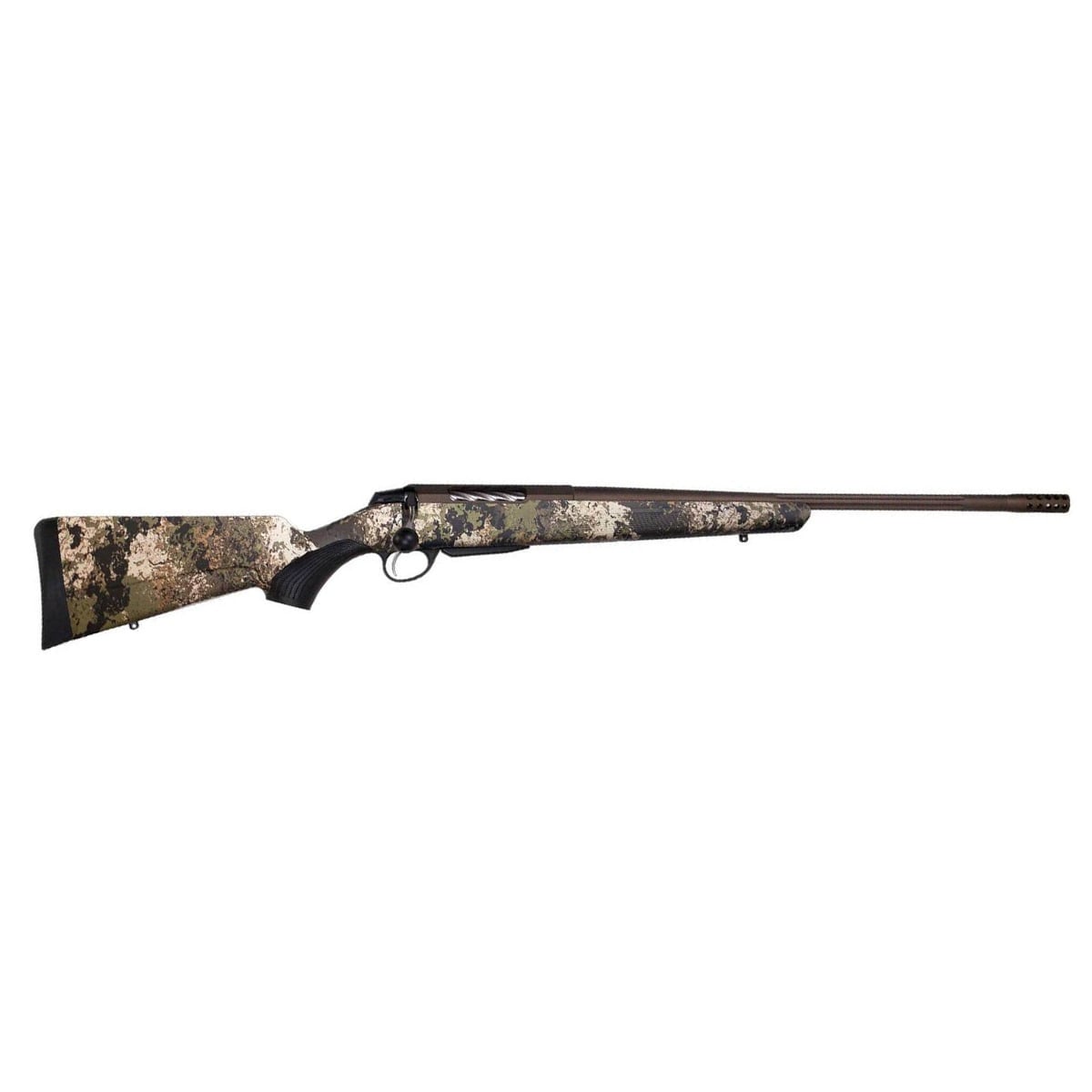 Tikka T3X Lite Cerakote Midnight Bronze 223 REM NS 22.4 Fluted BBL 1:1/8 5/8x24 TPI RH 3RD Synth / Veil Wideland Camo J03561