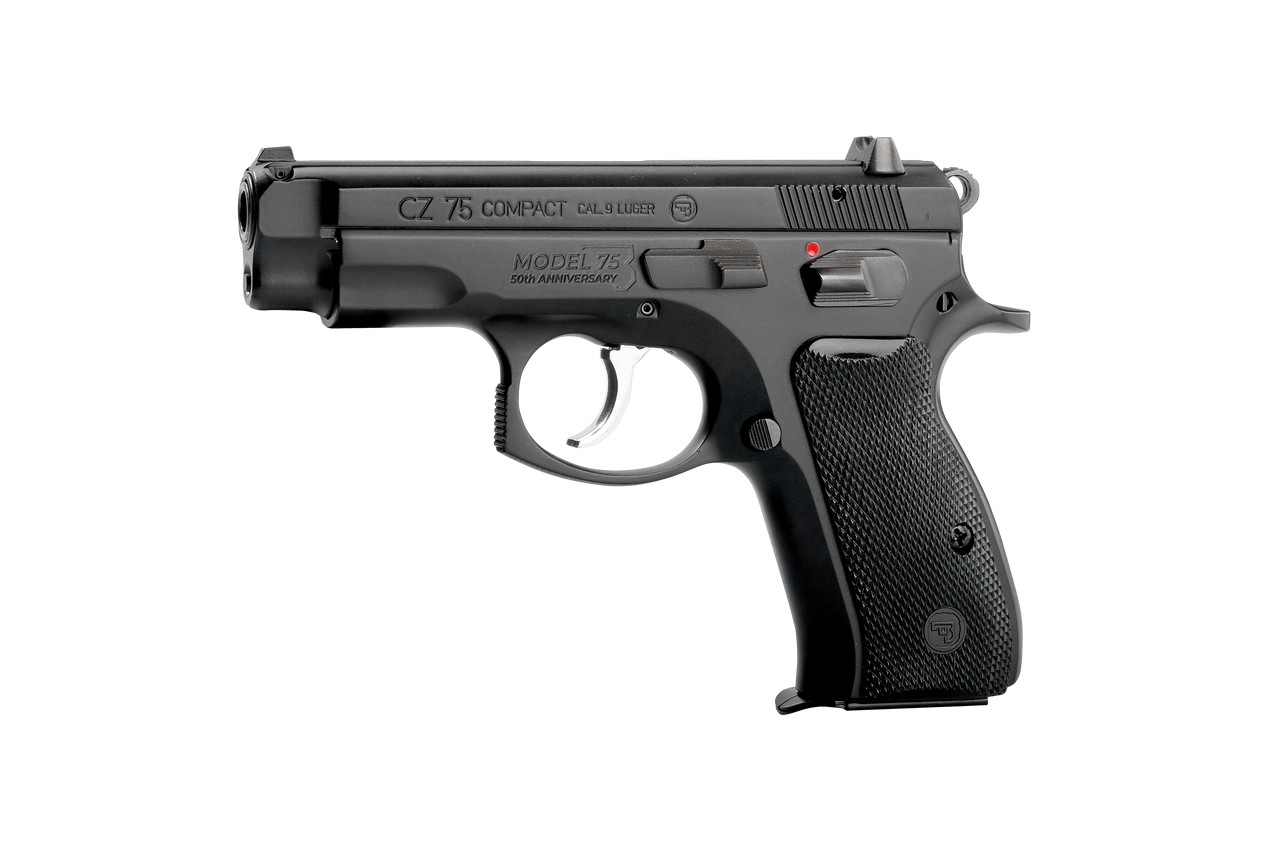 CZ 75 Compact 50th Anniversary Elite 9mm 10rd Blk Polycoat Steel Frame, FS, MS, Blk Plastic Grips Full-Size Handgun 01208