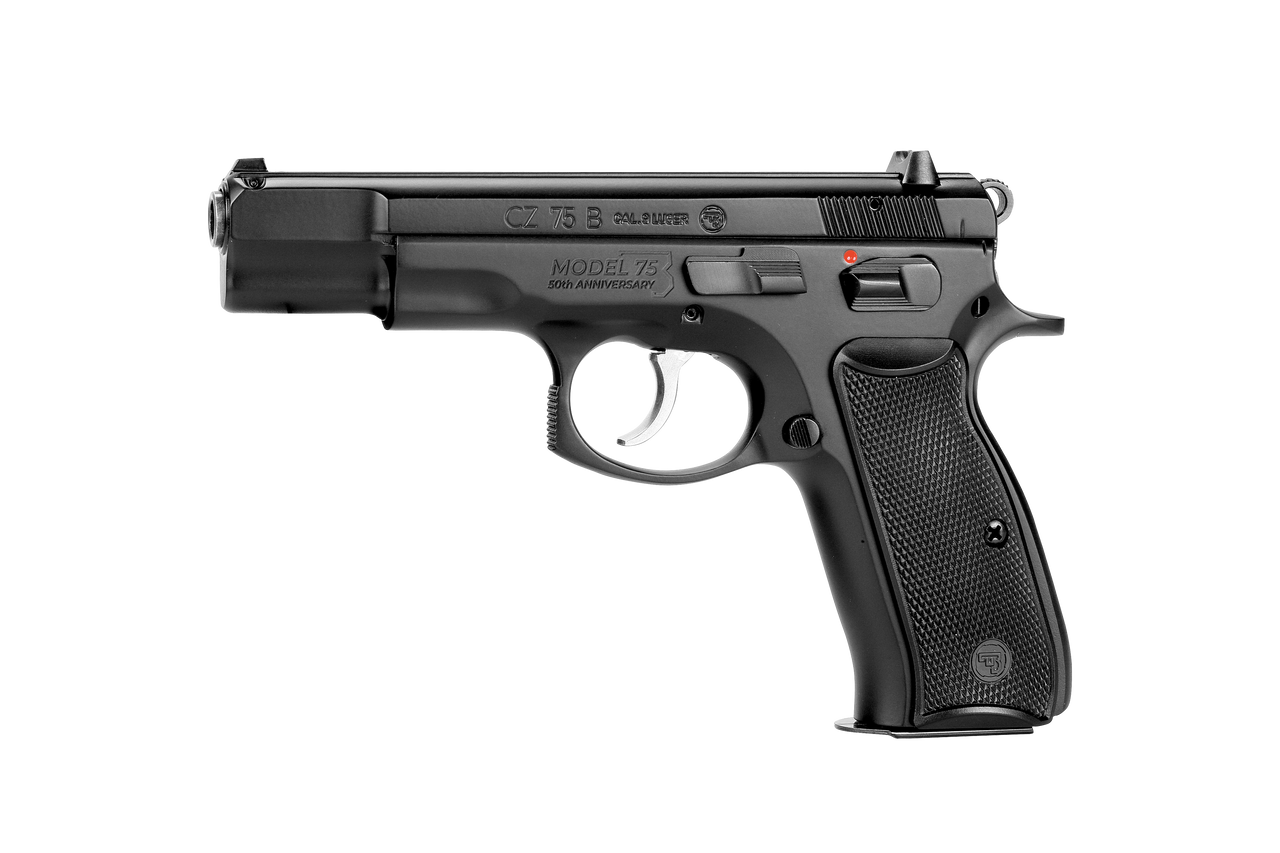 CZ 75 B 50th Anniversary Elite 9mm 16rd Blk Polycoat Steel, FS, MS, Blk Plastic Grips Full-Size Handgun 91162