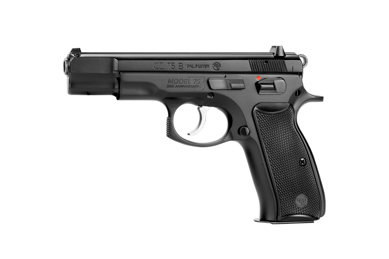 CZ 75 B 50th Anniversary Elite 9mm 16rd Blk Polycoat Steel, FS, MS, Blk Plastic Grips Full-Size Handgun 91162