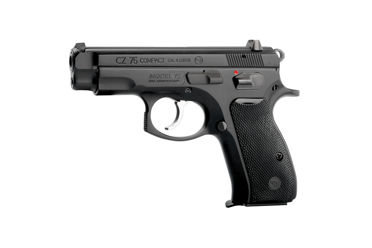 CZ 75 D PCR Compact 50th Anniversary Elite 9mm 15rd Blk Polycoat Aluminum Frame, Snag-Free FS, Decocker, Blk Rubber Grips Full-Size Handgun 91209
