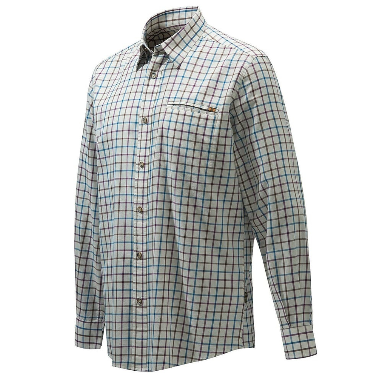 Beretta Wood Plain Collar Shirt White/Light Blue Check LU801T1645019G