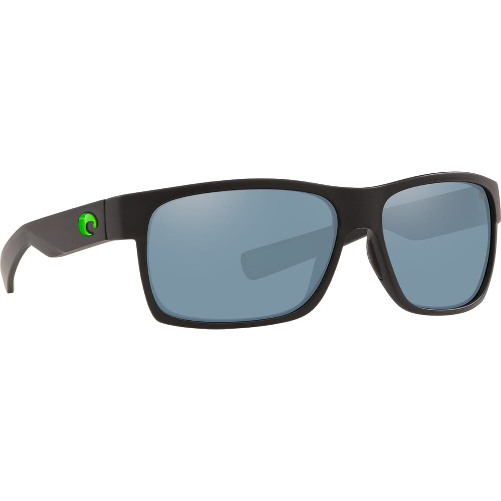 Costa Half Moon Matte Black w/Green Logo Frame Sunglasses w/ Gray Silver Mirror 580P Lenses HFM-200-OSGP