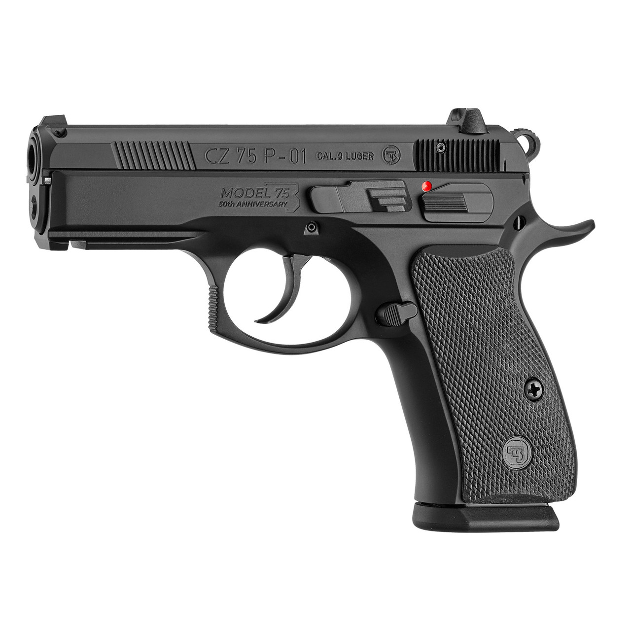 CZ 75 P-01 50th Anniversary Elite 9mm 10rd Blk Polycoat Aluminum Frame, FS, Decocker, Blk Rubber Grips Full-Size Handgun 01297