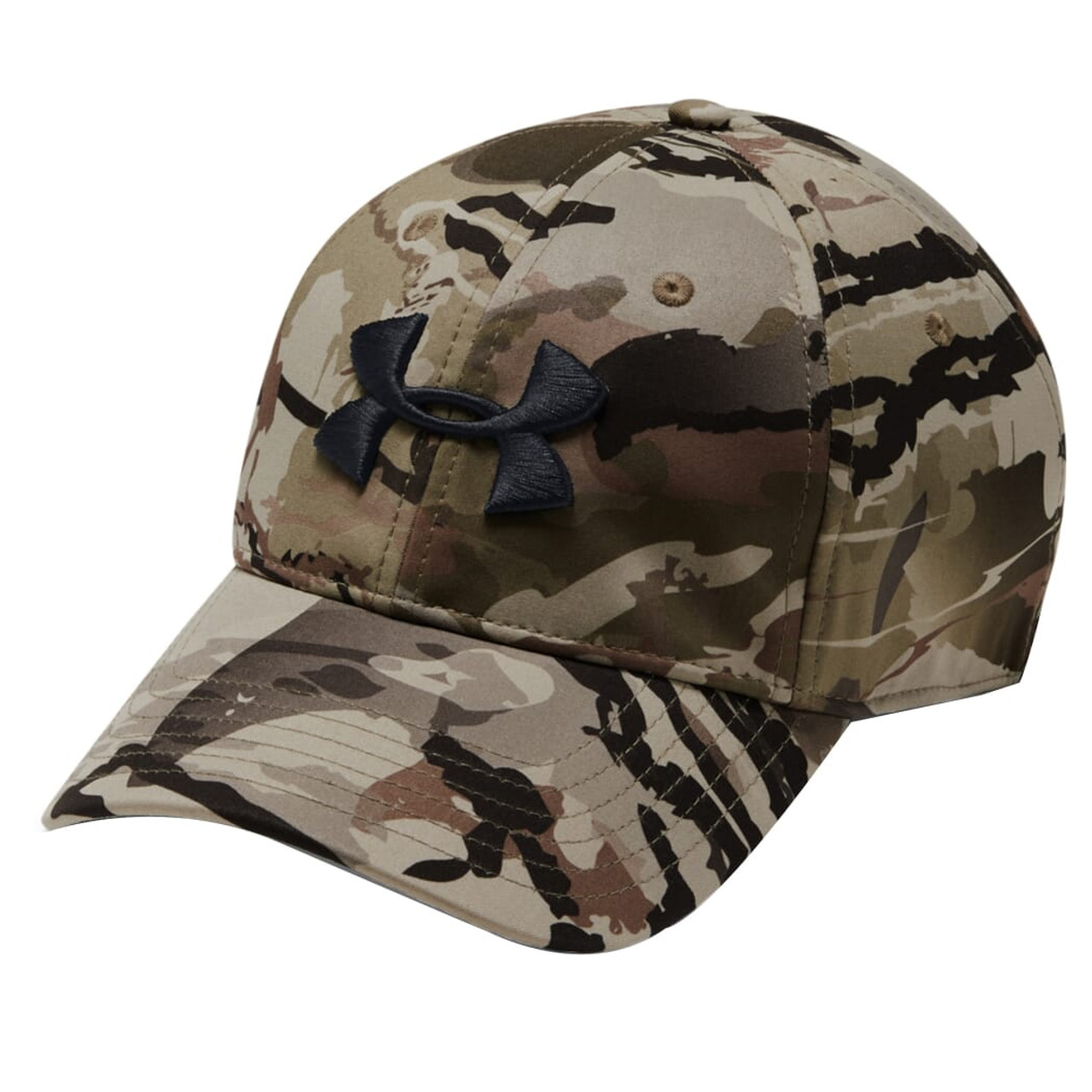 Under Armour Whitetail Men's Camo Stretch Fit Cap Updated UA Barren Camo/Charcoal/Black 1318532-999