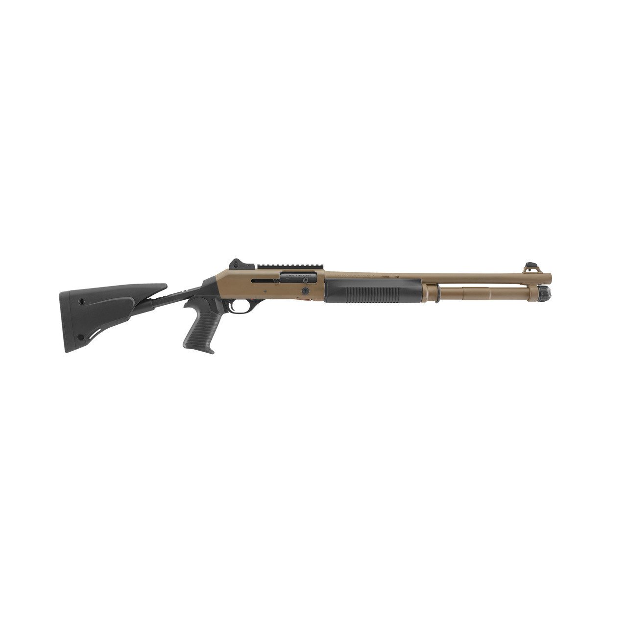Benelli M4 EXT 12 GA 18.5" Bbl ARGO Dual-Piston 7+1 Cap Enlarged Bolt Release Pic Rail Ghost Ring Sights Pistol Grip Tele Stock FDE Shotgun 11788