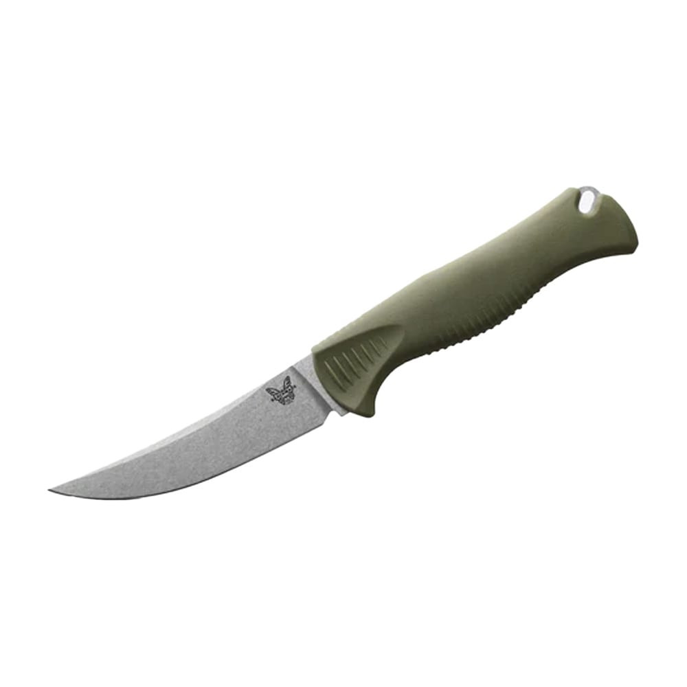 Benchmade Meatcrafter 4" Trailing-Point CPM-154 Stainless Steel (58-61HRC) Fixed Blade Dark Olive Santoprene Handle Knife 15505
