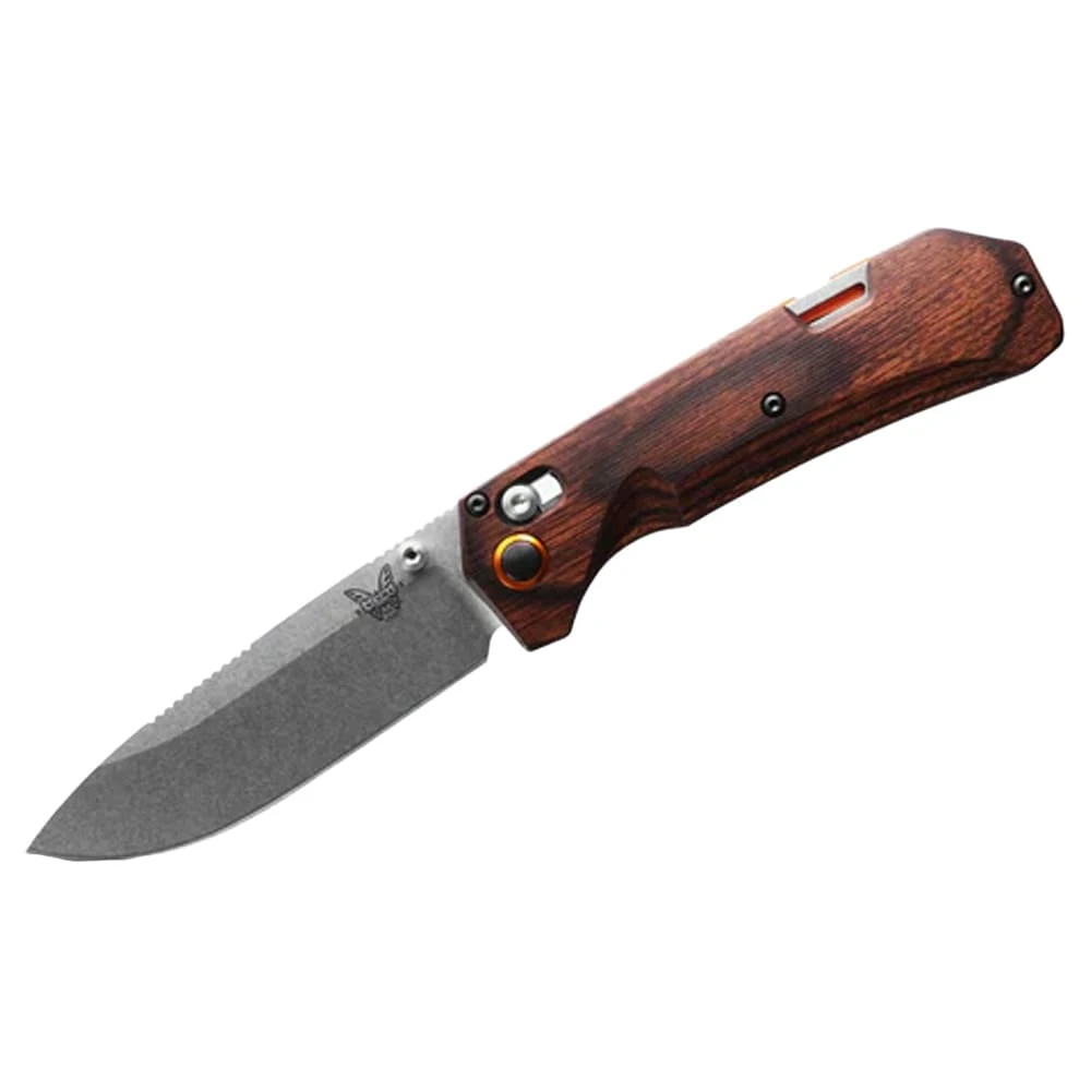 Benchmade Grizzly Creek Drop-Point S30V Stainless Steel (58-60HRC) Blade AXIS Assist Dark Brown Laminated Wood Handle Knife 15062